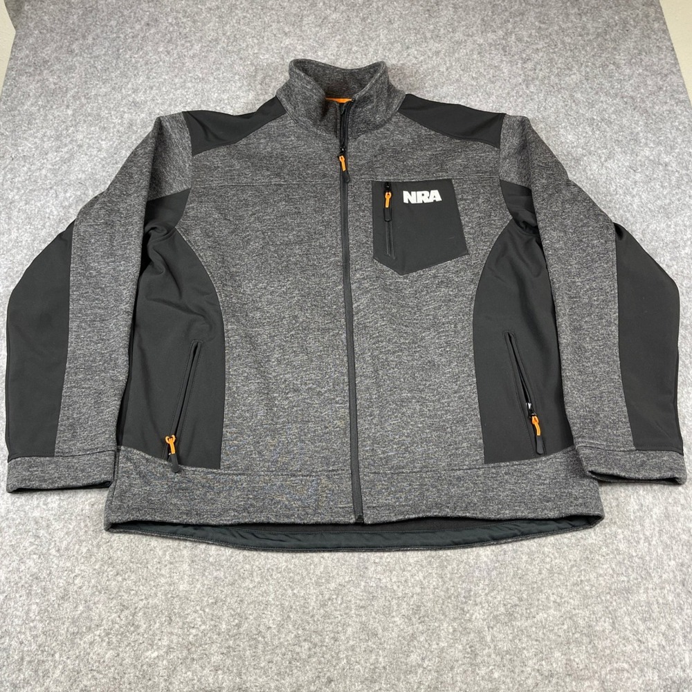 NRA Softshell Full Zip Fleece Lined Jacket Mens 2XL Grey Melange Black